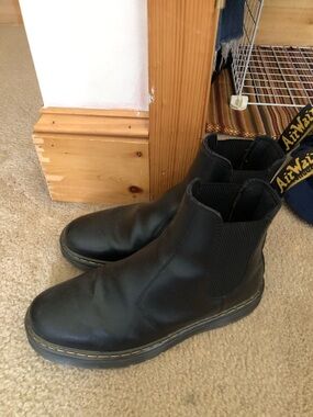 Dr. Martens Black Chelsea Ankle Boots with Yellow Stitching